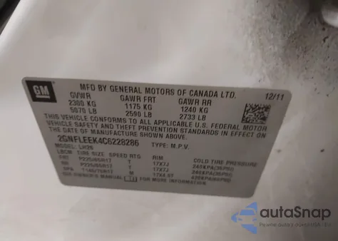 2012 Chevrolet Equinox 1Lt из США, поврежденный, VIN 2GNFLEEK4C6228286